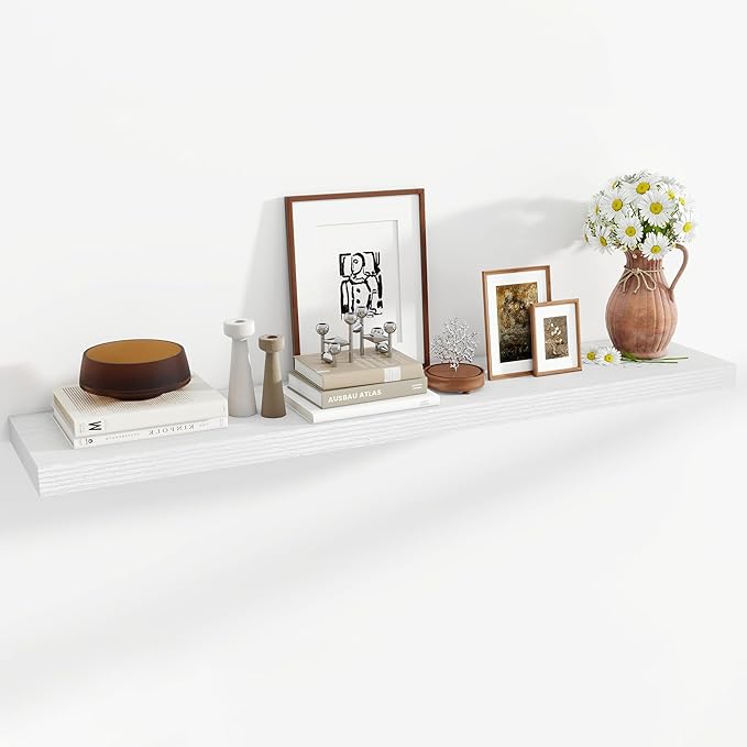 Acovy 55 Inch Floating Shelves, 12 Inch Deep Floating Shelves for Wall, Floating Shelf with Invisible Brackets, 55 Inch Wide x 12 Inch Deep Wall Shelves for Bathroom, Bedroom, Living Room,1 Pack,White