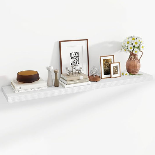 Acovy 55 Inch Floating Shelves, 12 Inch Deep Floating Shelves for Wall, Floating Shelf with Invisible Brackets, 55 Inch Wide x 12 Inch Deep Wall Shelves for Bathroom, Bedroom, Living Room,1 Pack,White