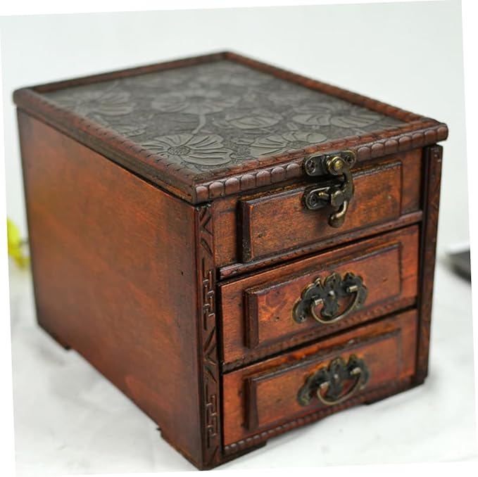 Mobestech Vintage Chinese Jewelry Box with Mirror Elegant Wooden Jewelry Organizer for Women Storage for Earrings Necklaces and Special Occasions