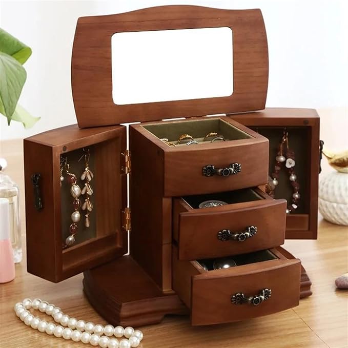 Ring Box Solid Wood Earring Bracelets Storage Box Watch Makeup Jewelry Organizer Necklace Display Stand Multi Layer Ring Collection Boxes Ring Boxes for Jewelle