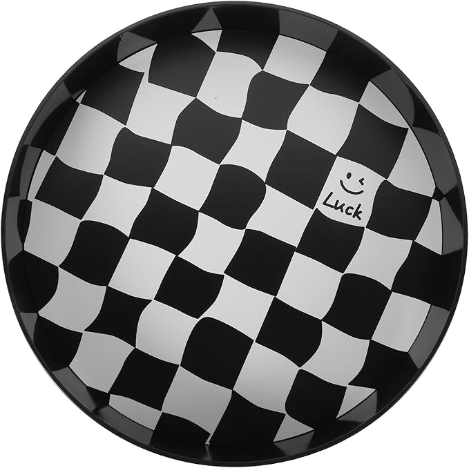 Black and White Checkered Jewelry Tray Large Decorative Storage Tray for Desktop Vanity Organizer Makeup, Key Dish and Trinket Holder for Home Office Use