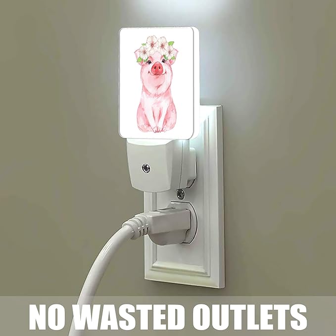Pink Cute Pig Dusk to Dawn Night Light, Auto Sensor Lamp Home Indoor Stairway Kitchen Corridor, Night Lights Plug into Wall Decor, Boys Girls Women Men Room Gifts