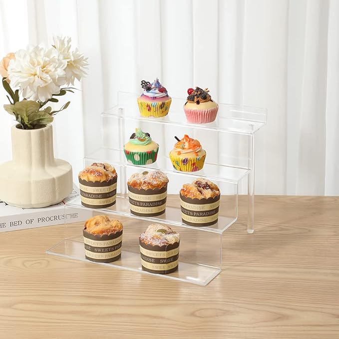 Acrylic Stands for Display,4 Step Display Riser Clear Cupcakes Perfumes Cologne Funko Pop Figurines Display Stand Risers Shelf for Decoration and Organizer(2pack,12 x 9 INCH)