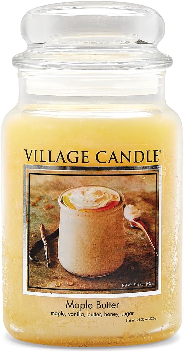 Village Candle Maple Butter Large Glass Apothecary Jar Scented Candle,21.25 oz,Yellow,(Pack of 6)