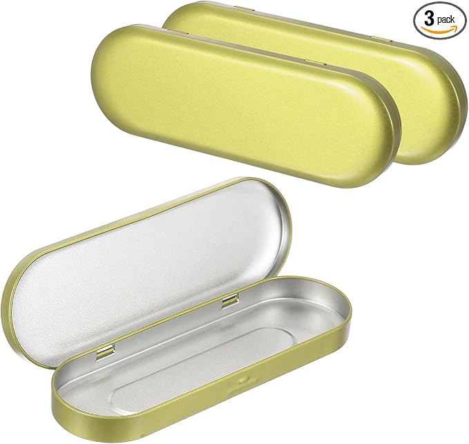 uxcell 3pcs Metal Hinged Tins Box, 6.9x2.4x0.7 Inch Rectangular Empty Tin Box Portable Pencil Containers for Pen Makeup Brushes Home Organizers, Light Gold