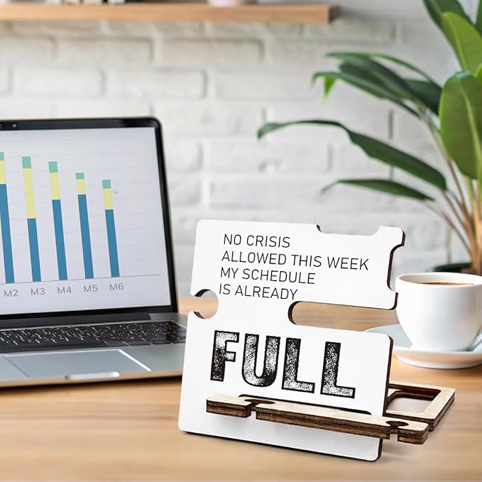 Funny Office Gift - Multi-functional Desk Organizer - Motivational Thank You Team Office Quote Wooden Sign for Coworker Woman Office Desk Shelf Decor