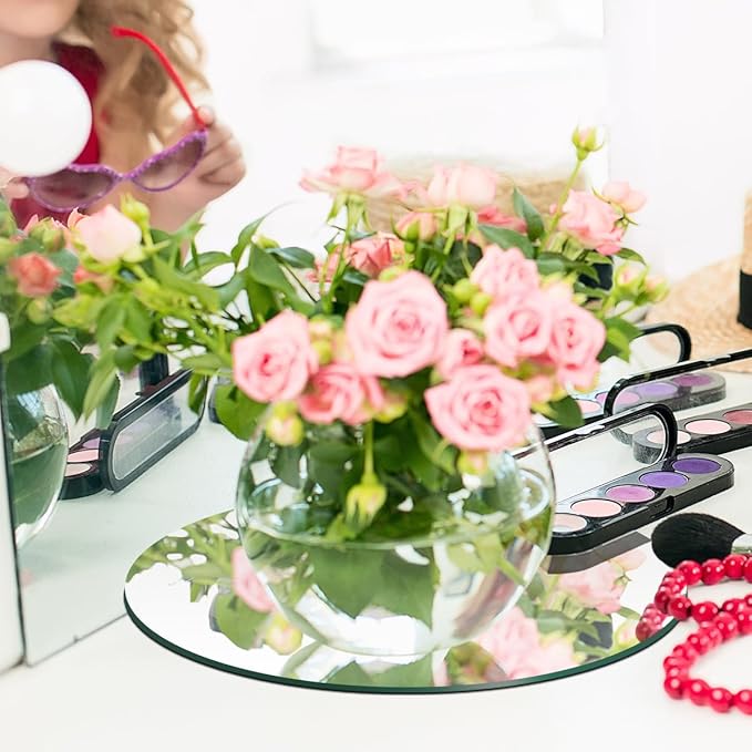 19 Pcs Mirror Centerpieces for Tables, Acrylic Round Small Mirror Tiles Flat Candle Plate Mirrored Tray for Wedding Table Centerpiece Christmas Birthday Party Decor, Crafts (8inch/20cm)