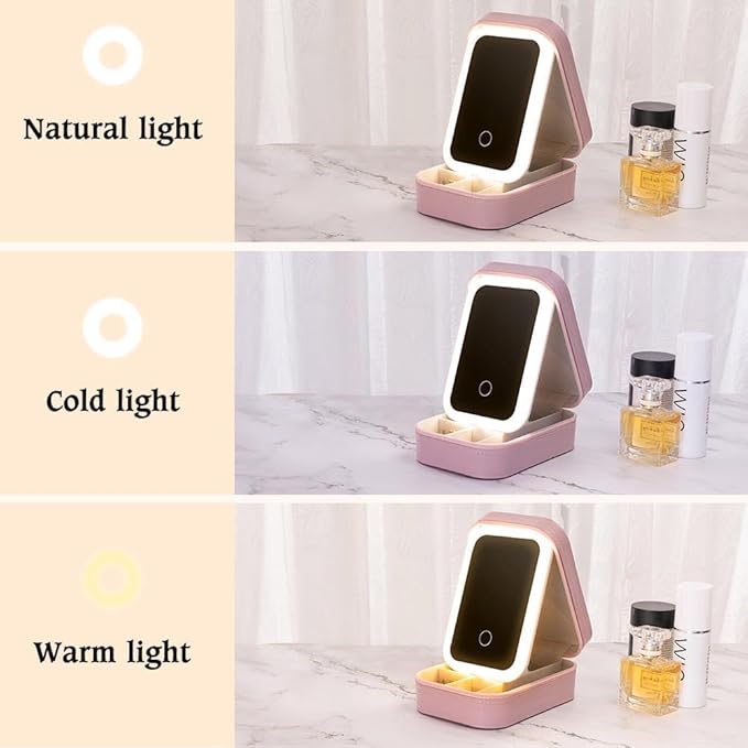 BYFDIY Custom Jewelry Box With LED Light and Makeup Mirror Leather Travel Jewelry Case Organizer Personalized Birth Flower Name Jewelry Boxes For Women
