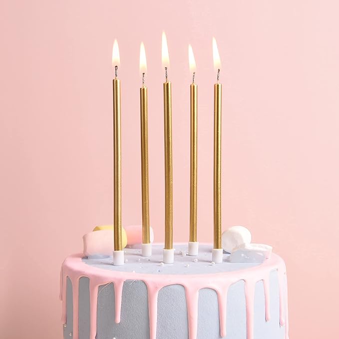 PHD CAKE Gold Long Thin Metallic Birthday Candles, Cake Candles, Birthday Parties, Wedding Decorations, Party Candles, Cake Decorations