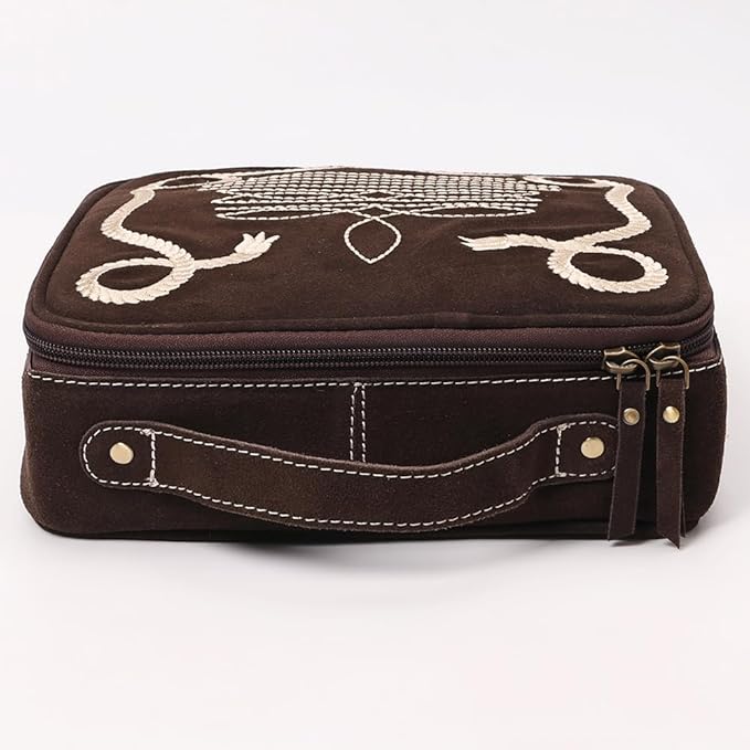 American Darling Genuine Suede Leather jewelry case Boot Stitched Embroidery Western Travel Organizer