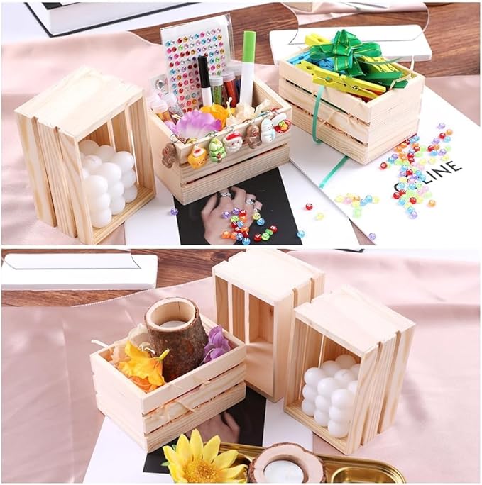 GRETJOB 6PCS 5" Wooden Crates, Nesting Rustic Wood Storage Boxes Set, Farmhouse Decorative DIY Craft Containers for Home, Office, Bathroom, Closet Display and Organization (6 PCS)