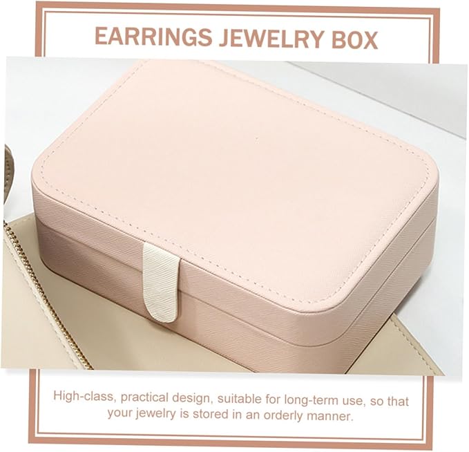 Portable Jewelry Box with Mirror for Earrings and Necklaces, Pu Leather Ring Organizer and Cosmetics Holder, Compact Jewelry Storage Case for Travel and Desktop Use, Pink