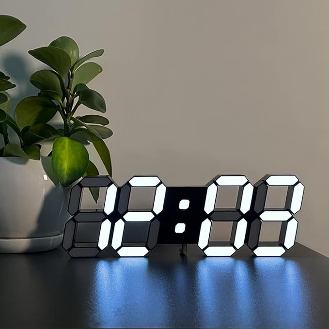 Deeyaple Led Digital Alarm Clock 3D Small Wall Clock Snooze Dimmable Time Memory 12/24 Date Temperature Remote Control Night Light Office Kitchen Living Room Bedroom (9.7 Inch, Black)