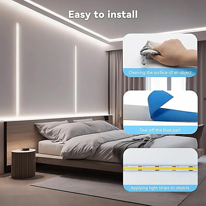 ZSLAIFU 24V COB LED Strip Light, 16.4ft Touch Dimmable LED Light Strip, High Density Flexible White Tape Lights, CRI90+ LED Lighting for Backlighting for TV, Bedroom, Cabinet, Indoor Decor