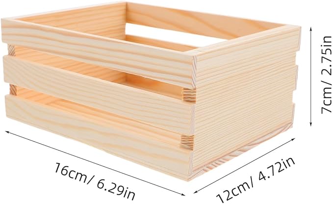 Mini Pine Wood Crate, 6.5" x 4.1" x 3.5" Small Wooden Storage Box with Artistic Hollow Design, Rustic Farmhouse Wood Crate for DIY Crafts, Desk Organizer & Kitchen Decor