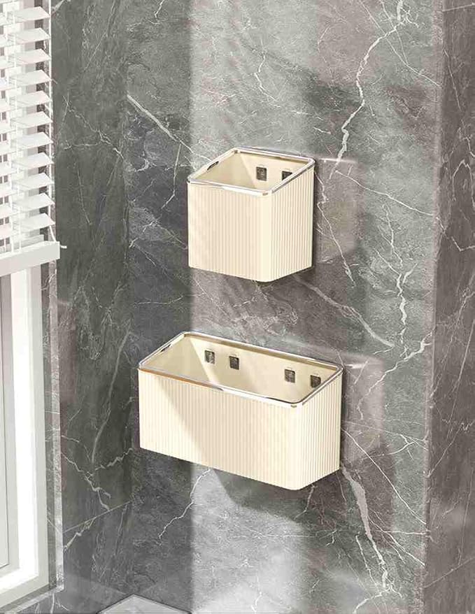 TXLFRO Pulreiush Floating Shelves Wall Bin Organizer Adhesive Wall Mounted Plastic Storage Organizer No Drilling Hanging Storage Containers Makeup Organizer Shelf for Office, Kitchen, Home