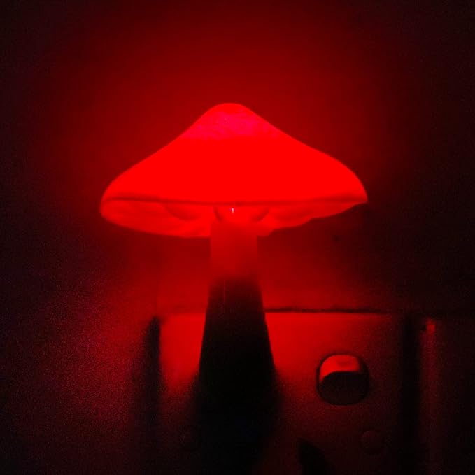 AUSAYE Sensor Led Mushroom Night Light Plug in Nightlight for Kids Adults, Night Lights Plug-into Wall Lamp for Bedroom, Bathroom,Toilet,Stairs,Kitchen,Hallway Christmas Birthday Gifts Red