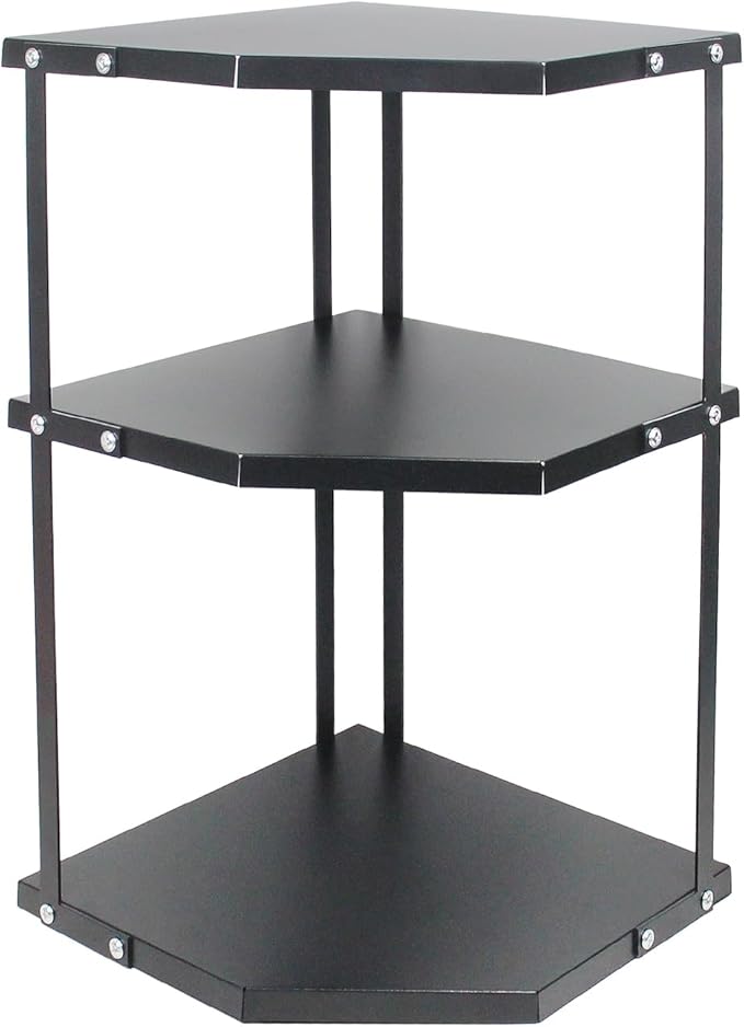 HUIJIN Black,3-Tier Kitchen Corner Rack,Shelves Corner Shelf Stand Holder,Multipurpose Triangular Storage Shelf Organizer,Corner Pot Rack