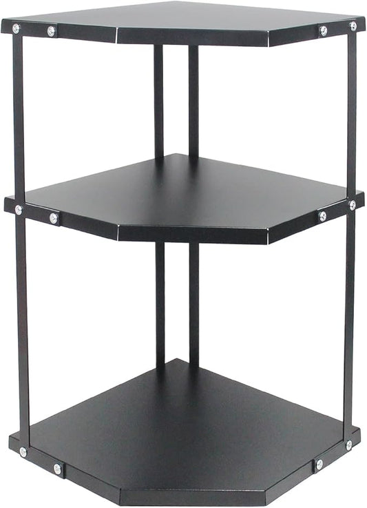 HUIJIN Black,3-Tier Kitchen Corner Rack,Shelves Corner Shelf Stand Holder,Multipurpose Triangular Storage Shelf Organizer,Corner Pot Rack