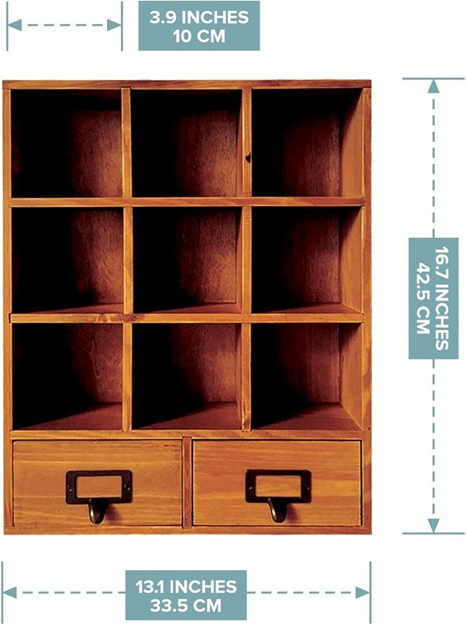Primo Supply 2-Way Wood Cabinet Cubbies - Rustic Home Decor - Floating Shelves for Storage - Farmhouse Desk Shelf with Drawers - Cube Shelf Display - Vintage Bedroom Decor