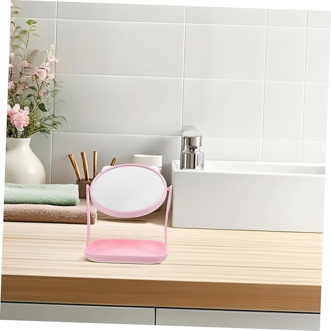 Cat Ear Makeup Mirror Storage Tray Rotatable HD Desktop Cosmetic Mirror for Girls Multifunctional Makeup Organizer for Vanity