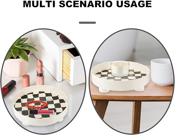 GLEAVI Large White Black-and-White Chessboard Pattern Decorative Tray, Jewelry Holder and Makeup Organizer for Bathroom Vanity and Desktop Storage