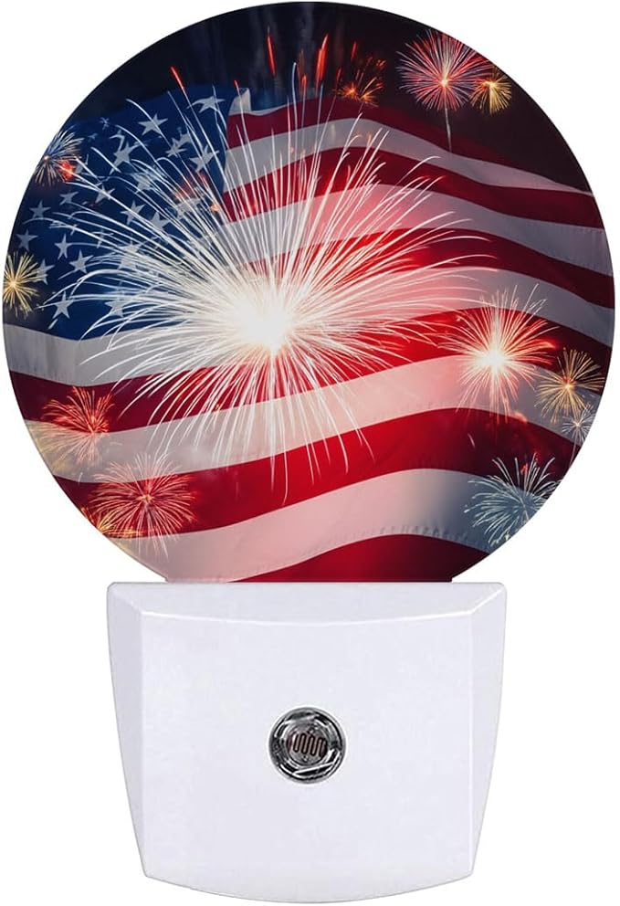 USA Flag Firework Night Light Auto Sensor Led Dusk to Dawn Lamp Home Decor for Men Women