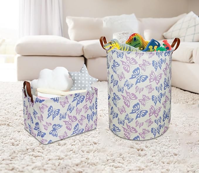 NTAOHAMPER Rectangular Blue Butterfly Basket,Gift Basket for Boys and Girls,Toy Bin,Books Box,Room Decor (Butterfly)