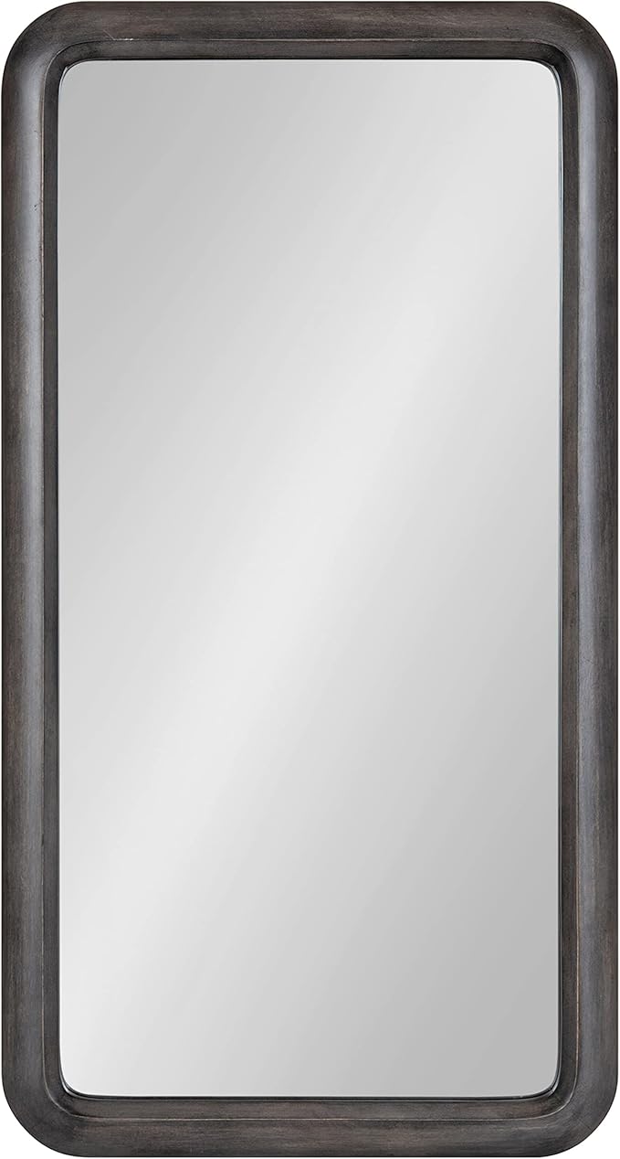 Kate and Laurel Pao Modern Rounded Rectangular Wall Mirror; 17 x 32; Gray; Decorative Industrial Tall Wood Mirror with Radius Corners for Vertical or Horizontal Display