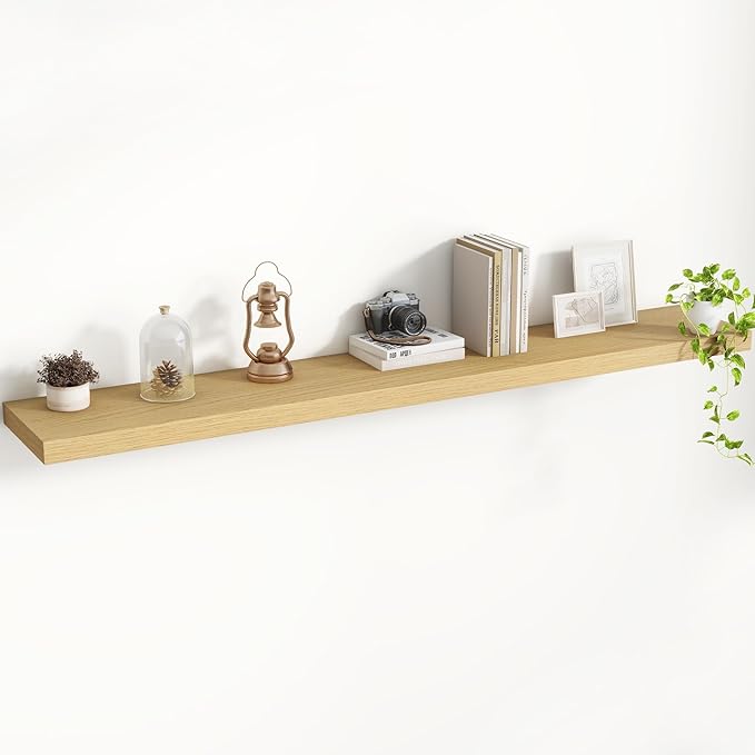 Acovy 55 Inch Floating Shelves, 8 Inch Deep Floating Shelves for Wall, Hanging Shelf with Invisible Brackets, Deep Shelves for Bathroom, Bedroom, Living Room, Oak, Set of 1