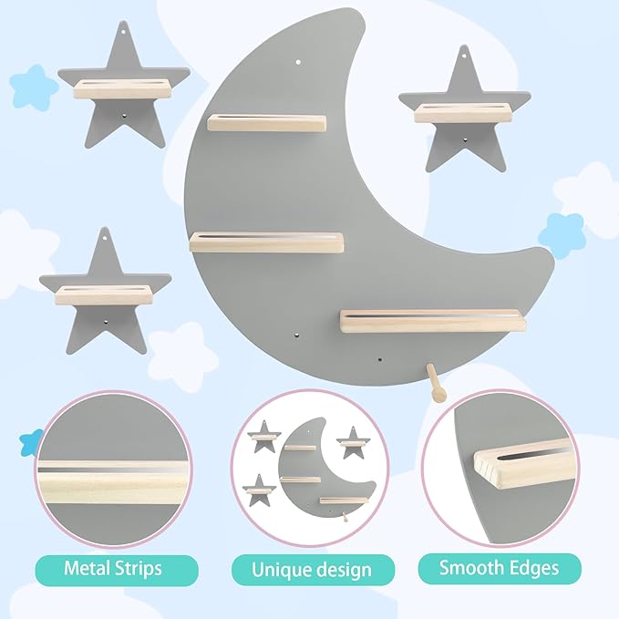 for Toniebox Starter Tonie Shelf Wall Mounted Set,Tonies Figures Tonies Storage,Magnetic Wooden Floating Shelves Compatible with Tonie box Player Character for Children Room (grey-without box shelf)