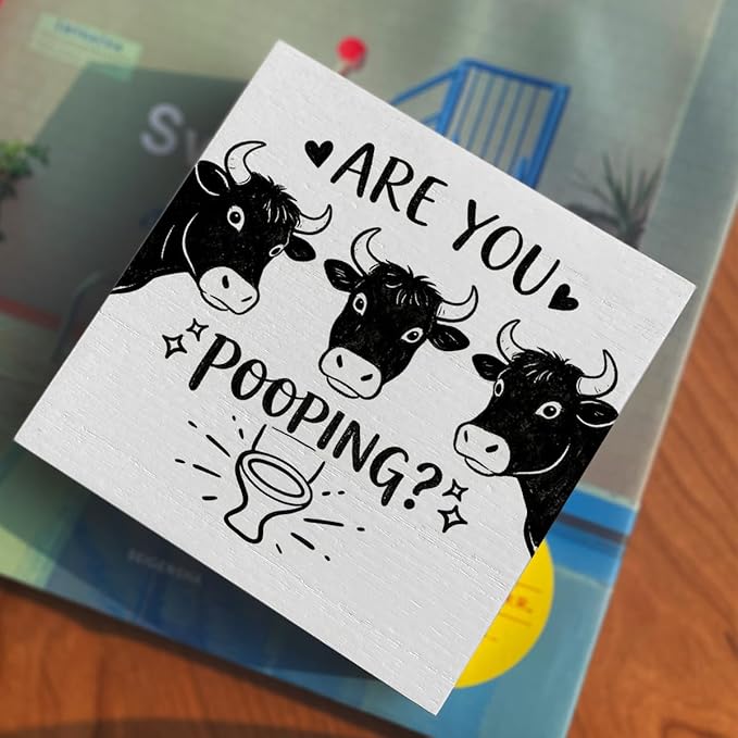 Funny Rustic Bathroom Wooden Box Sign 5x5 Inch - "ARE YOU POOPING" Humorous Restroom Quote Decor, Farmhouse Style Shelf Desk Table Decoration for Home Bathroom