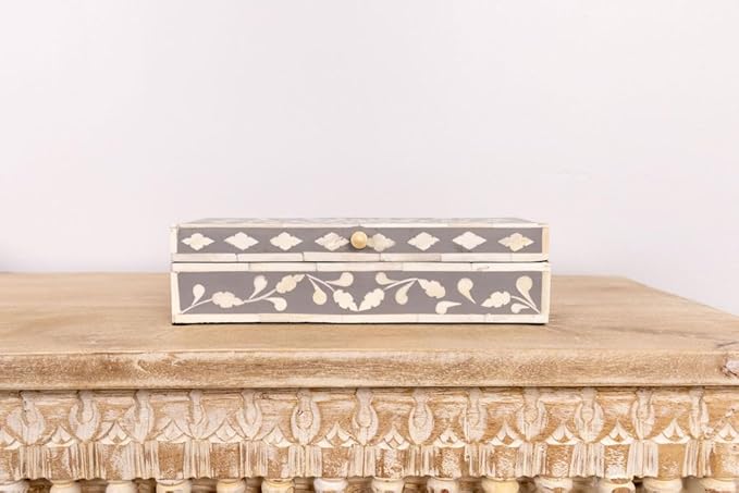 Handcrafted gray & white bone inlay décor jewelry box makeup organizer set of 3 organizer makeup organizer storage wood box