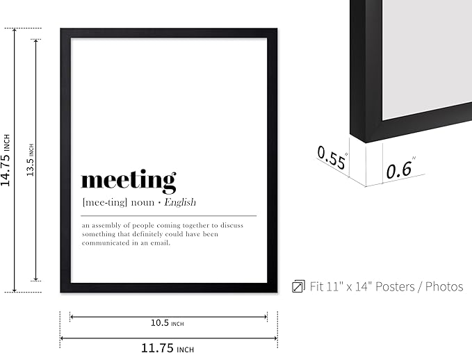 Poster Master Typography Poster - Retro Dictionary Print - Meeting Definition, Assembly of People, Book Page, Funny - Gift for Colleague, Friend - Wall Decor for Home, Office, 11x14 Black Framed