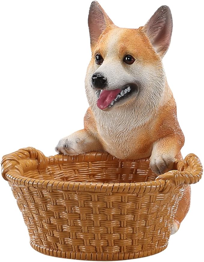 Dog Resin Storage Basket, Desktop Organizer for Remote & Keys, Cute Home Decor Tray, Ideal present for Pet Lovers.(Welsh Corgi)