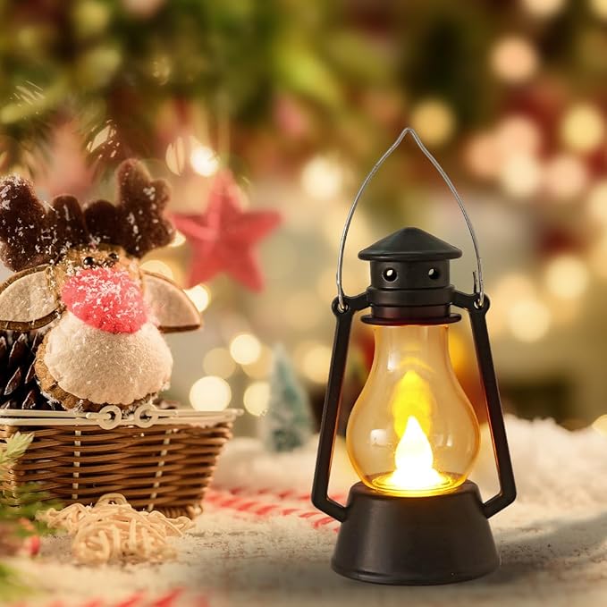12Pcs LED Mini Vintage Lantern Decor Indoor Decorative Outdoor Hanging Lantern Decorative Small Candle Lanterns Farmhouse Decor for Wedding Centerpiece,Halloween,Christmas,Farmhouse Decorative