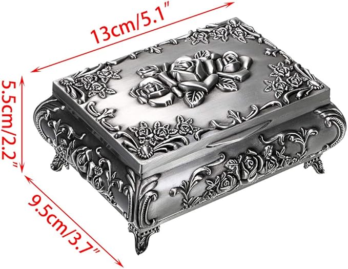 Hipiwe Vintage Metal Jewelry Box Small Trinket Jewelry Storage box For Rings Earrings Necklace Treasure Chest Organizer Antique jewelry Keepsake gift Box Case for Women (Medium)