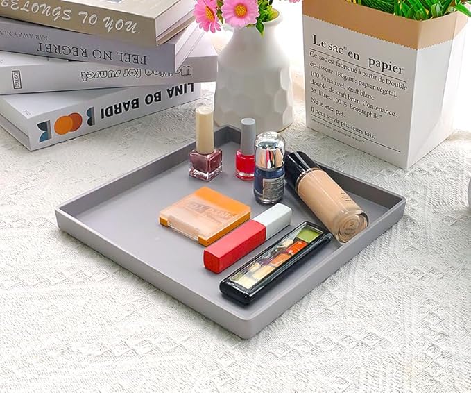 Small Square Serving Tray (9 inch), Durable Gray Tray for Desserts & Organization, Lightweight for Coffee, Drinks, Party, Seasoning, Perfume and Display.
