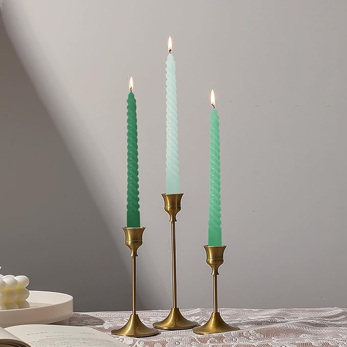 Green Taper Candles, 4 Pack Green Spiral Twisted Candle, Unscented Taper Candlesticks 10 inch, Candles for Valentines Day Home Decor Wedding Decorations