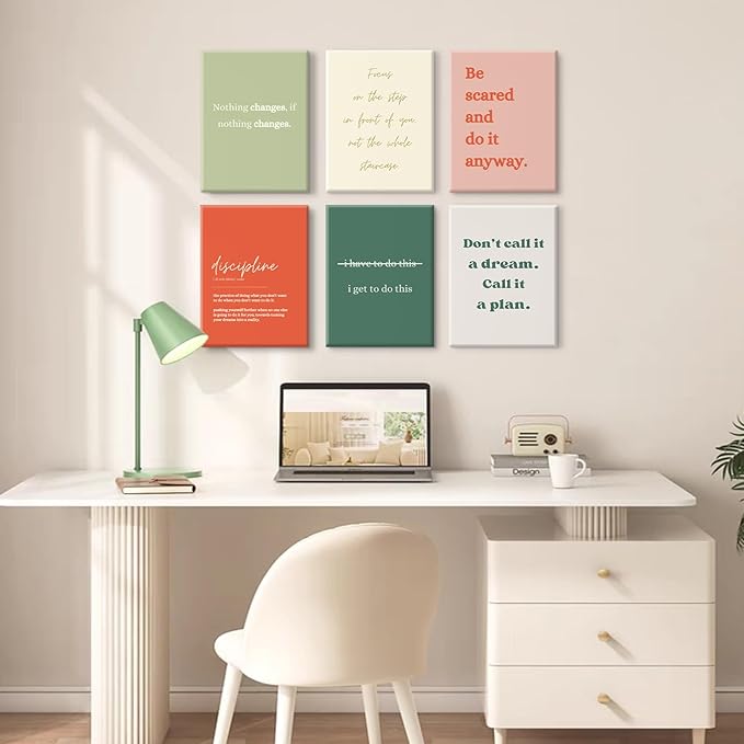 Office Wall Art Motivational Posters Inspirational Quote Canvas Wall Decor Office Positive Pictures Inspirational Classroom Art Motivational Work Prints for Gym Home 12x16 Inch Wrapped Canvas Set of 6
