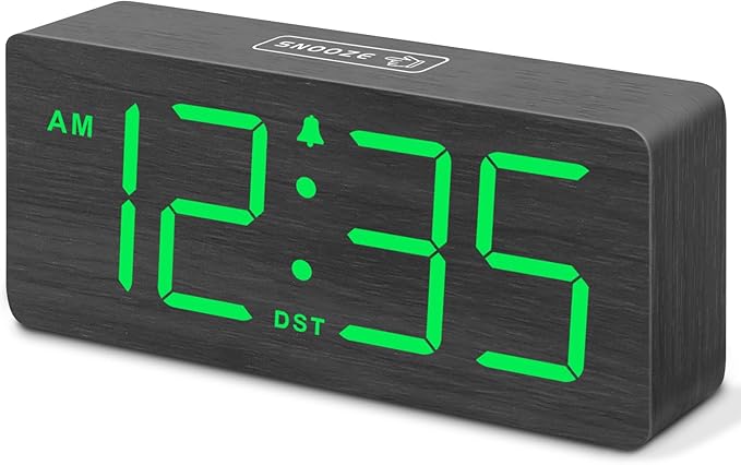 DreamSky Wooden Digital Alarm Clock for Bedroom - Desk Clock with Large Numbers for Living Room Office, Loud Alarm for Heavy Sleepers Adults, Volume Control, Dimmer, DST, Wood Decor (Plug in Clock)