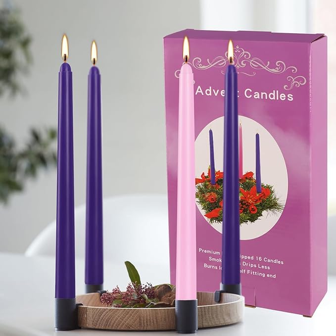 YOROXRG 16 Pack Advent Taper Candles Premium Hand Dipped 10in Unscented Christmas Taper Candles - Ideal for Seasonal Celebrations, Holidays, Church, Celebration, Party
