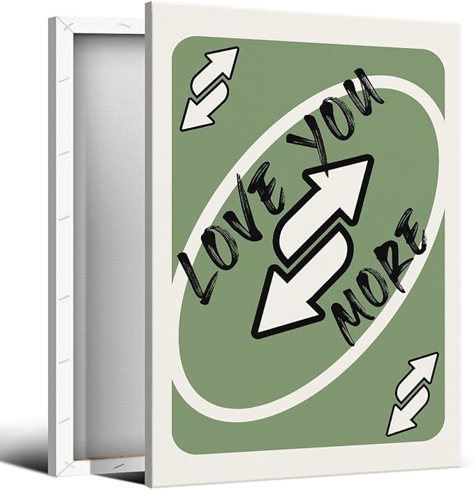 abrtolpffo Trendy Sage Green Canvas Wall Art, Love You More Quote Aesthetic Poster, Retro Playing Card Art Print, Preppy Girly Bedroom Wall Decor, Cute Arrows Sign Picture 24x36in Wrapped Canvas