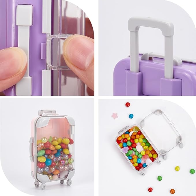 5Pcs 5 Colors Mini Suitcase Gift Box Bulk Empty Eyelash Packaging Boxes Small Colorful Luggage Party Favor ABS Plastic False Lash Storage Organizer for Eyelash Candy Makeup Travel Tool Women