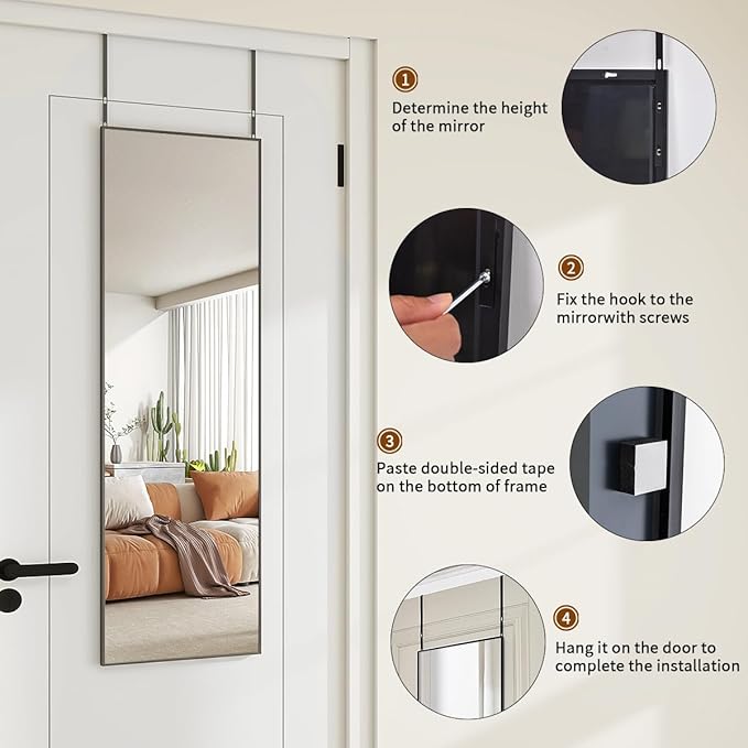 Door Mirror, Over The Door Full Length Mirror, 50"x16" Hanging Mirrors, for Bedroom, Living Room, Entryway, Dorm, Black