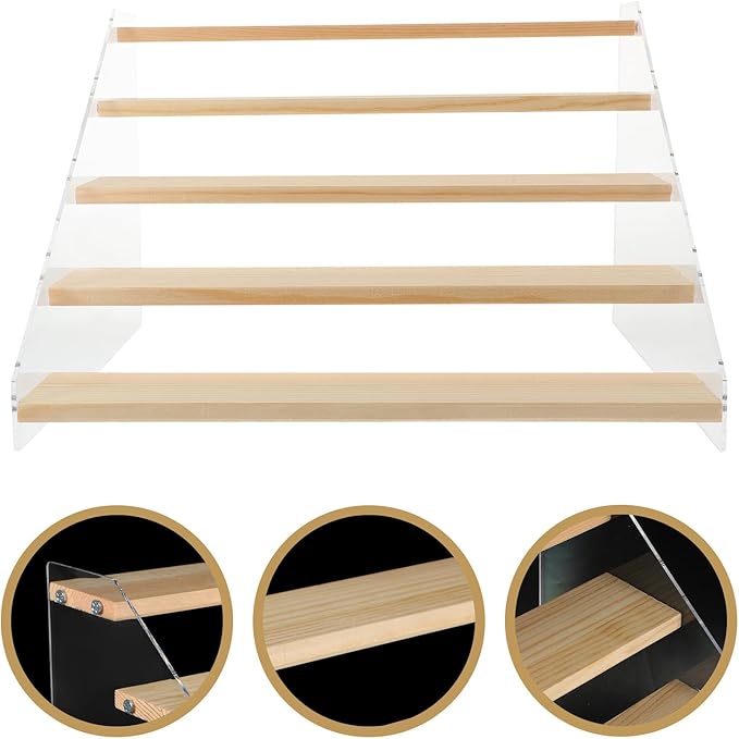 Uonlytech Wooden Multi-Layer Display Stand 30Cm 5-Tier Jewelry and Figurine Holder Makeup Organizer Collections Display Rack for Desk and Home Decor