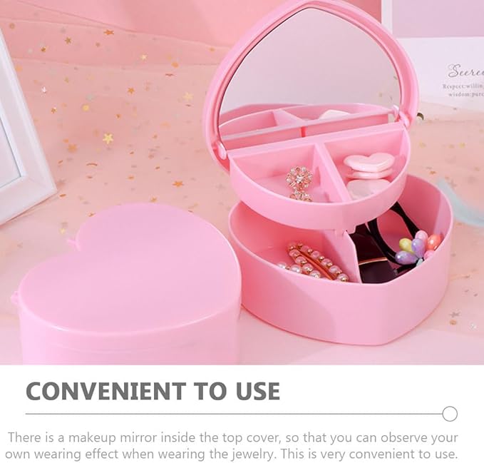 Heart Shape Jewelry Box 5pcs Double Layer Jewelry Case with Mirror Trinket Keepsake Box Makeup Cosmetics Storage Jewelry Organizer for Earring Necklace Bracelet Watch