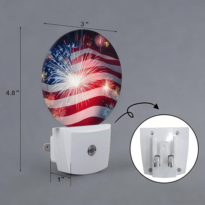 USA Flag Firework Night Light Auto Sensor Led Dusk to Dawn Lamp Home Decor for Men Women