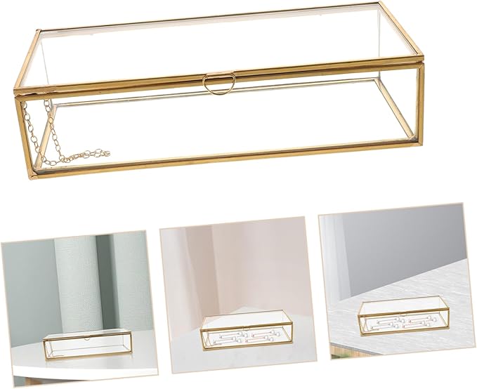 Cabilock Vintage Jewelry Containers Rectangular Storage Organizer Makeup Container Glass Shadow Boxes Decorative Box