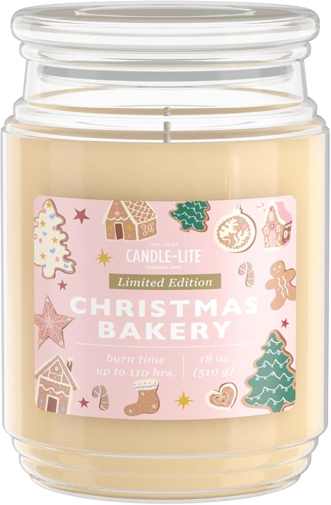 Candle-lite Christmas Scented Candles, Sugar Cookies with Coconut Cream, 18 oz Single-Wick Jar Candle, Proudly Poured in USA, Christmas Home Decor, 110 Hours of Burn Time, Holiday Gift for Men & Women